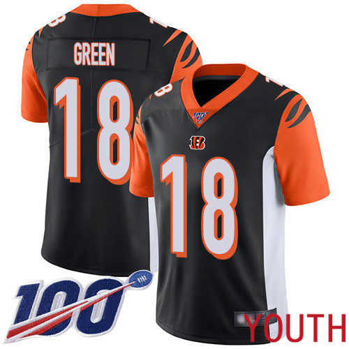 Cincinnati Bengals Limited Black Youth A J Green Home Jersey NFL Footballl 18 100th Season Vapor Untouchable